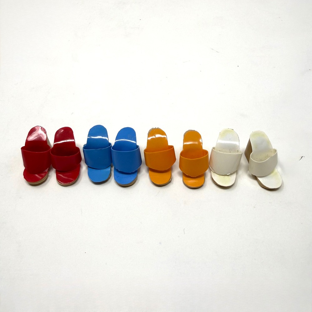 Vintage Barbie Doll Wedge Slide Sandals Lot 4 Pairs Red Blue Orange White Korea